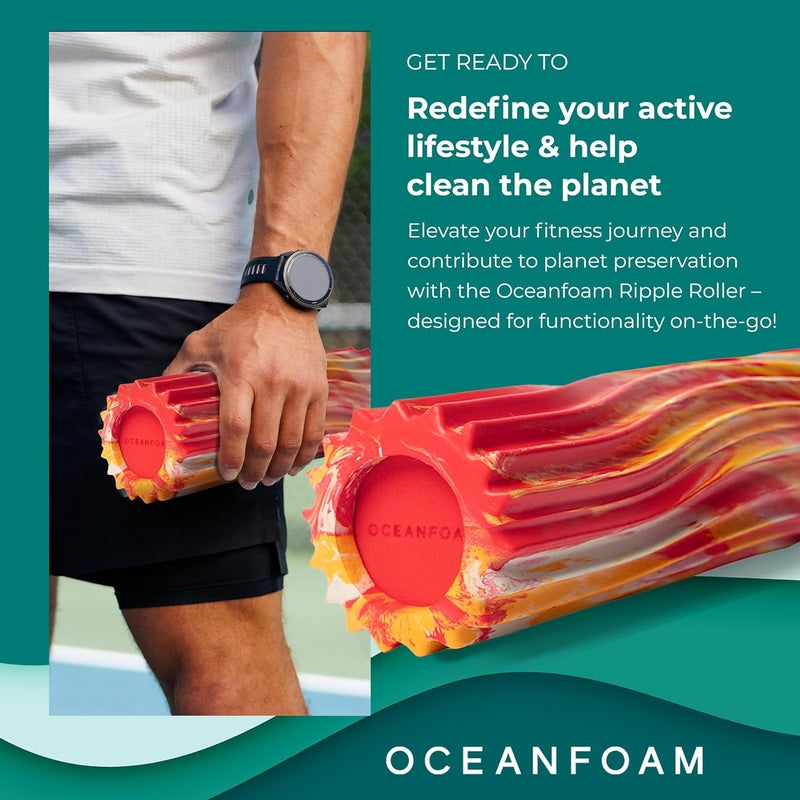 Oceanfoam Ripple Travel Foam Roller (11" x 3.35") Firm Mini Foam Roller for Physical Therapy, Deep Tissue Massage, Back Pain - High Density, Wave Textured, Yoga, Exercise (Red, Gold & Natural Marbled) - Image 3